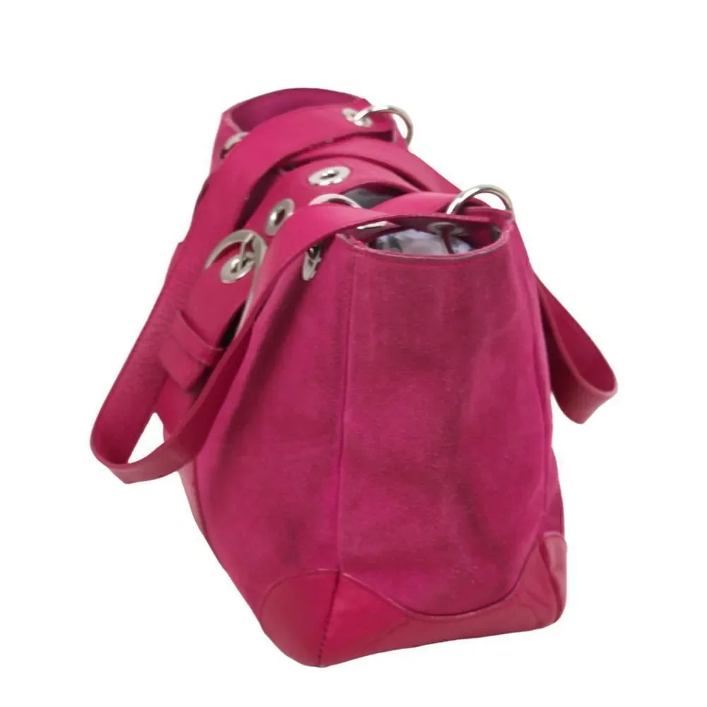 ROOMY BATH & BODY WORKS MAGENTA FAUX LEATHER SUEDE TOTE BOHO SHOULDER BAG PURSE